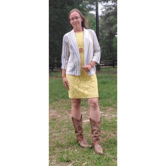 Available open front springtime blazer striped white blue medium - Picture 7 of 11